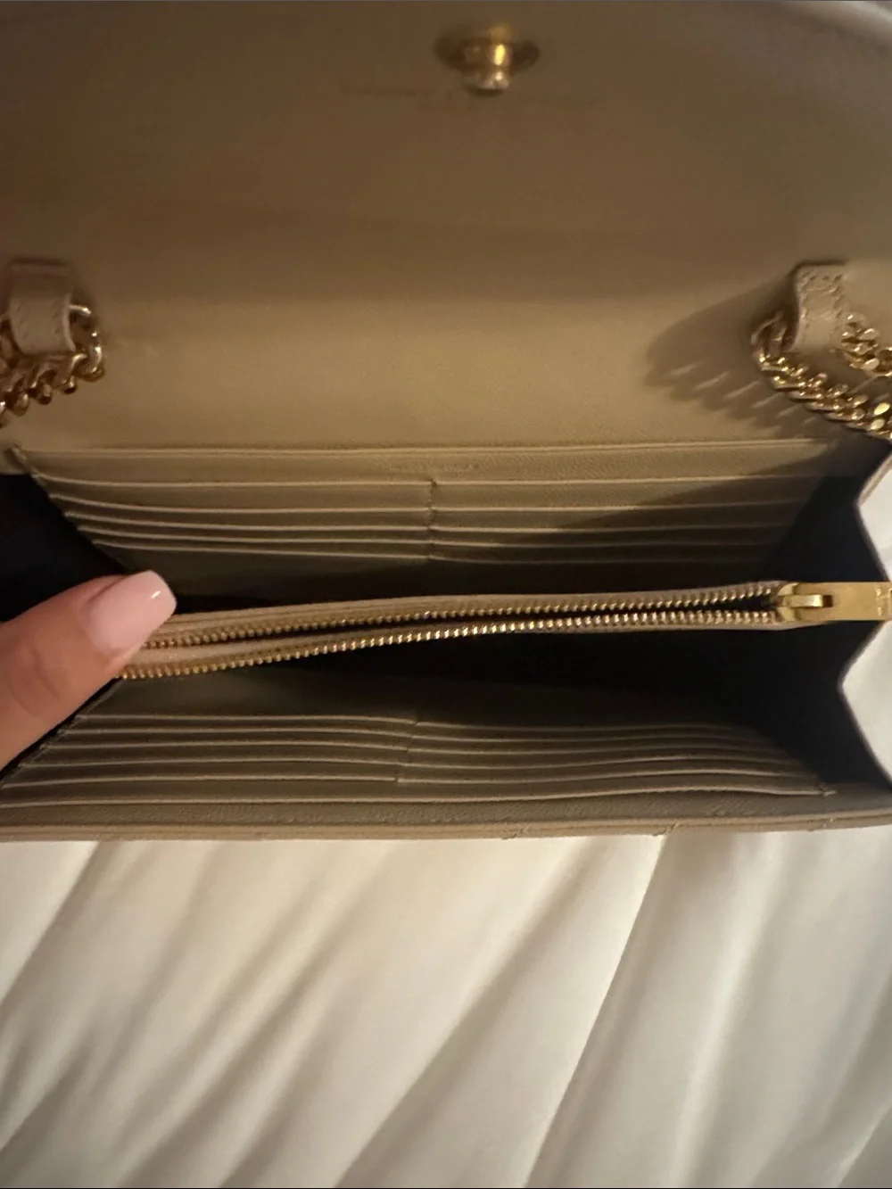 Saint Laurent Tan Quilted Leather Envelope Clutch with Gold YSL Logo